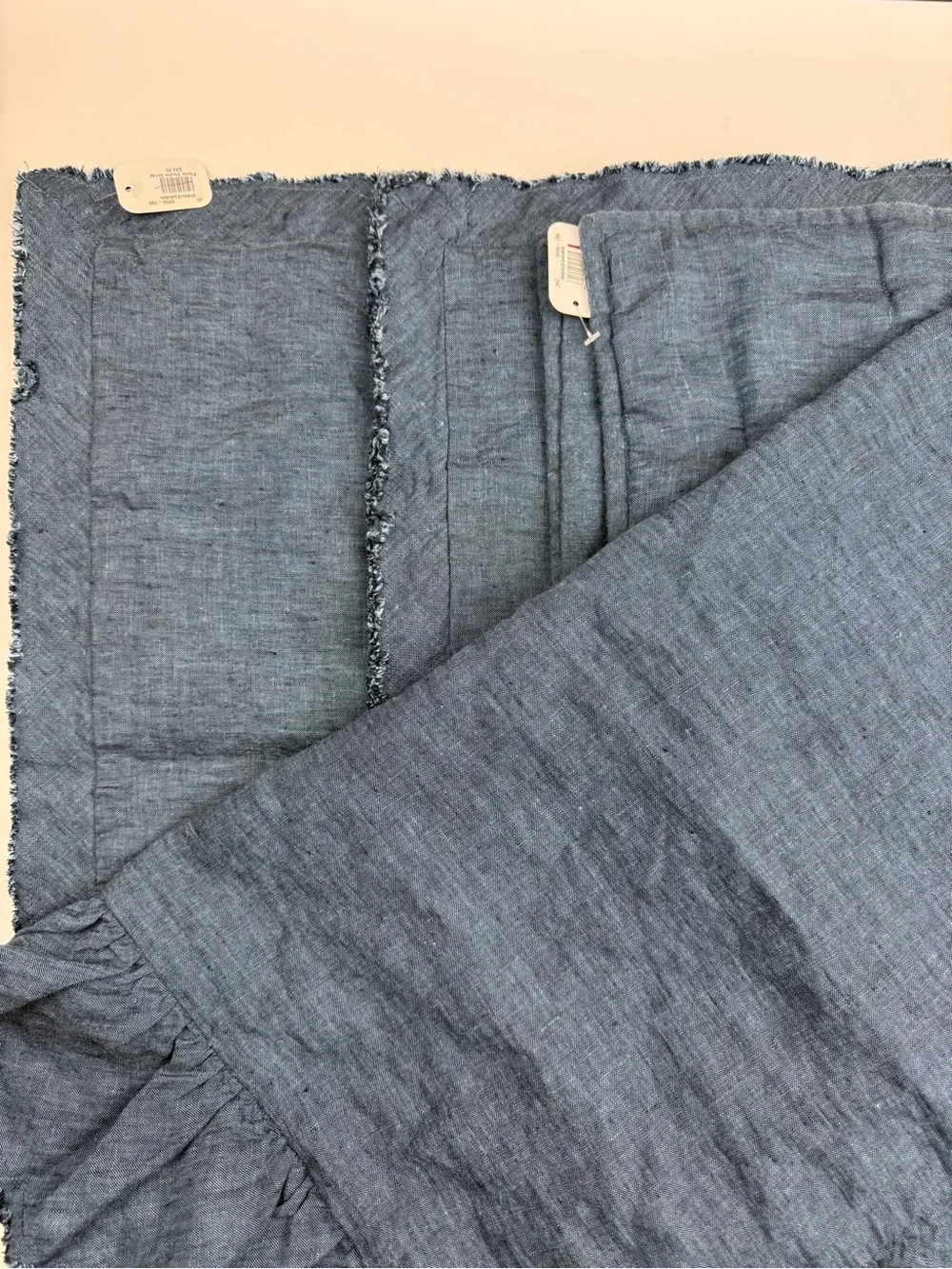 Pottery Barn Belgian Flax Linen Tufted Quilted Sham - Denim